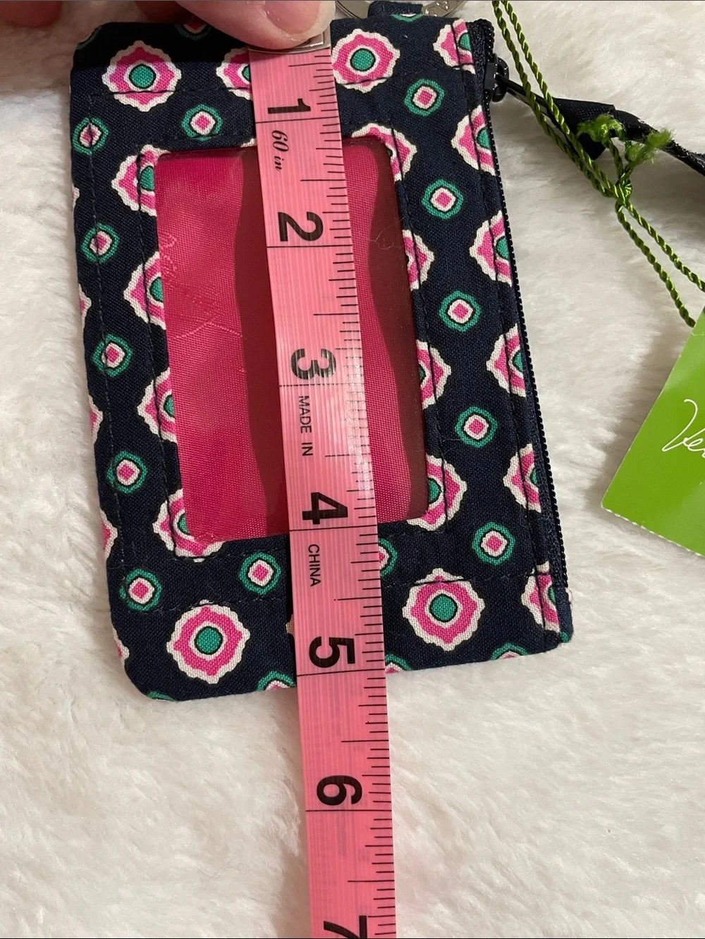 Vera Bradley Navy, Pink & Green Patterned ID Zip Coin Pouch with Key Ring - Picture 7 of 7